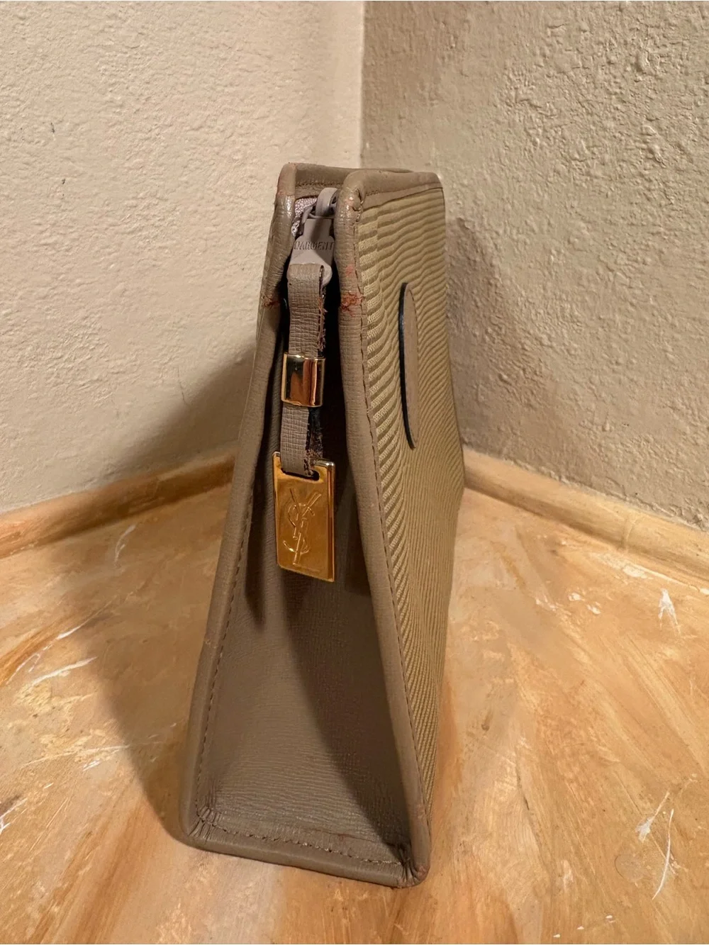 Saint Laurent Beige-Tan Canvas Toiletry Pouch